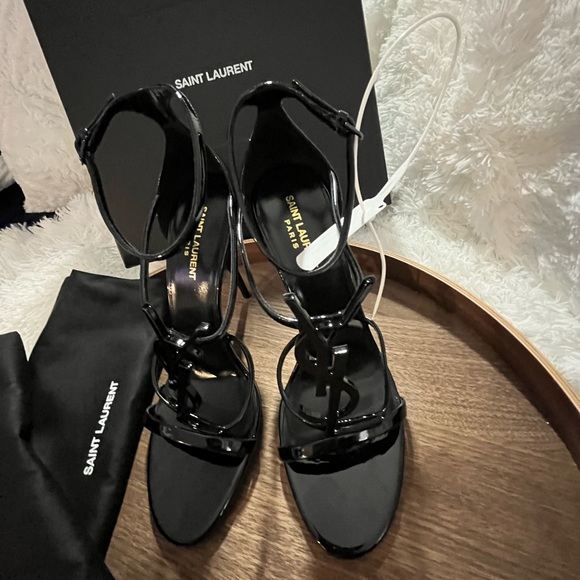 SAINT LAURENT BLACK CASSANDRA SANDALS IN PATENT LEATHER - Size 41/11 - Picture 9 of 16